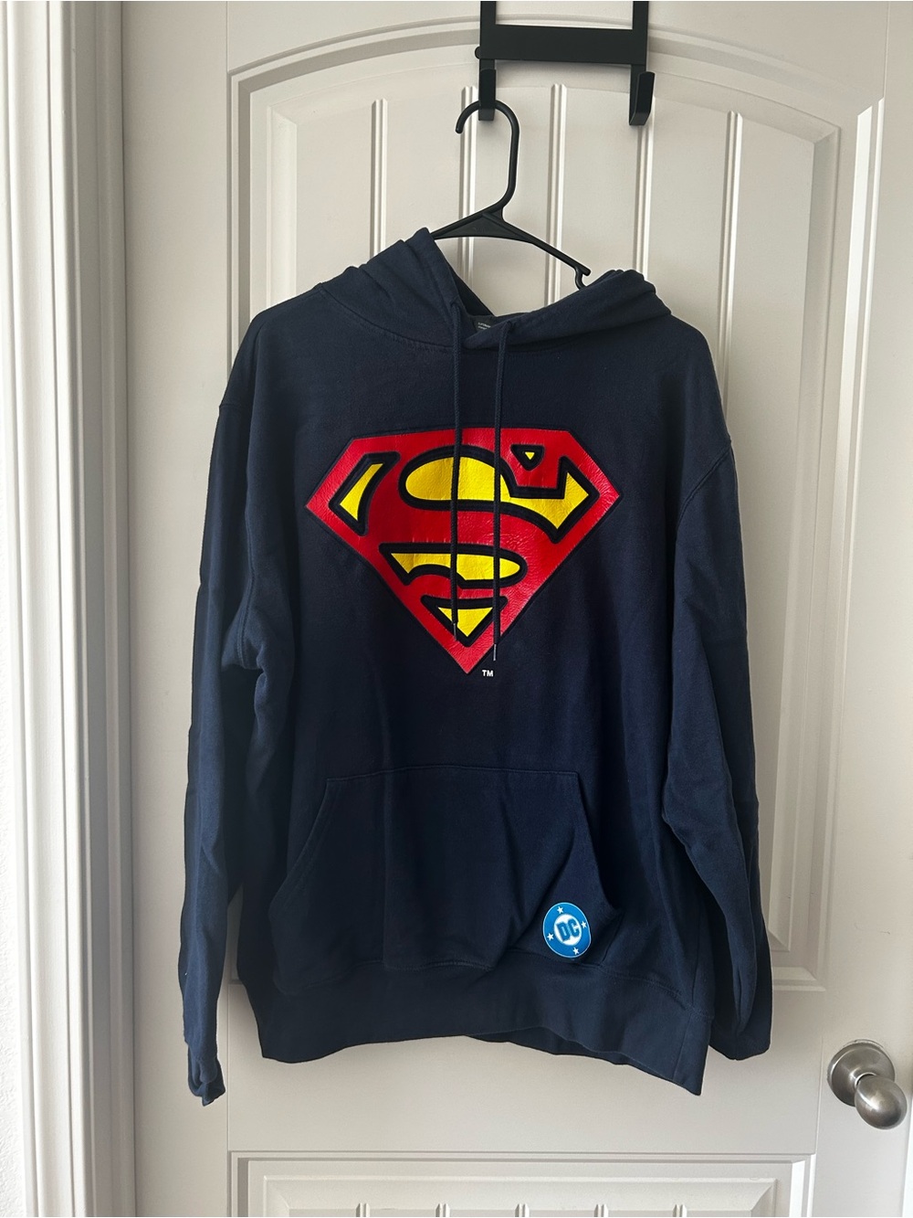 DC Comics Navy Blue Superman Pullover Hoodie with Red & Yellow Logo - Picture 2 of 7